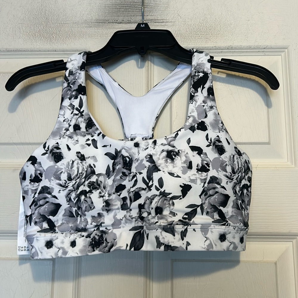 Marika Avianna Black and White Floral Medium Impact Sports Bra Size Large